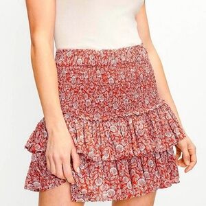 LOFT Rust Ruched Floral Tiered Mini Skirt